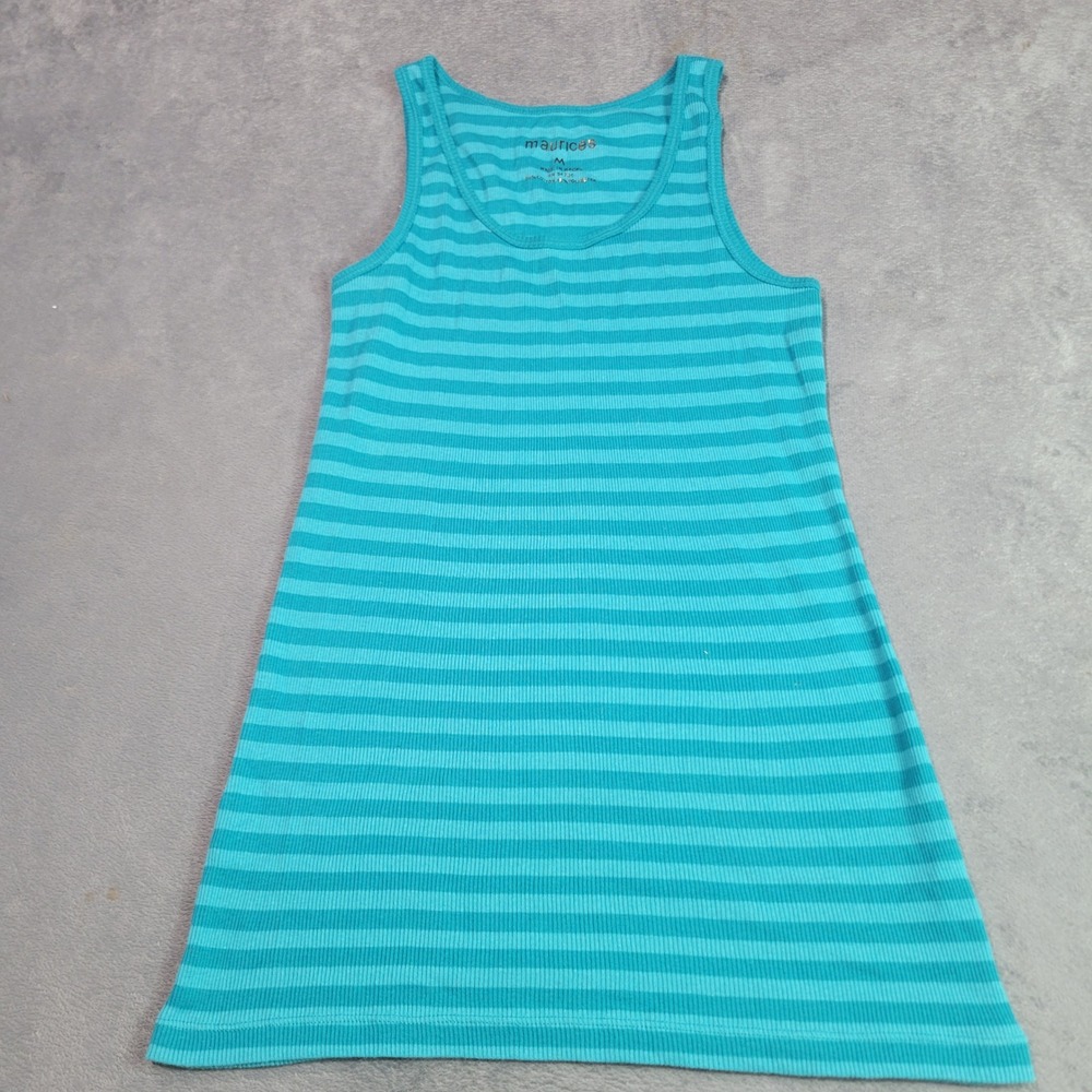 Maurices Tank Top Womens‎ Medium Teal Striped Ribbed Scoop Neck Sleeveless Basic
